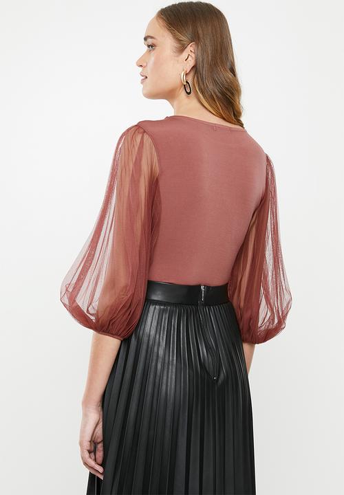 MILLA - Pleated sleeve bodysuit - rose