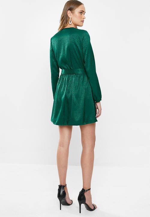 MILLA - Satin wrap mini dress - green