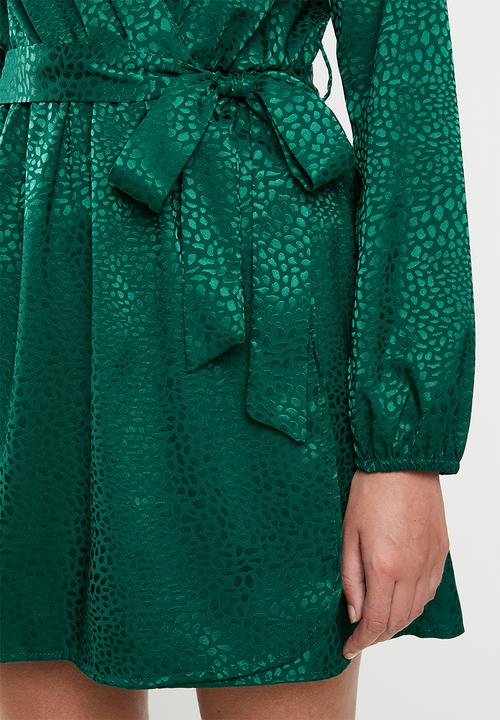 MILLA - Satin wrap mini dress - green
