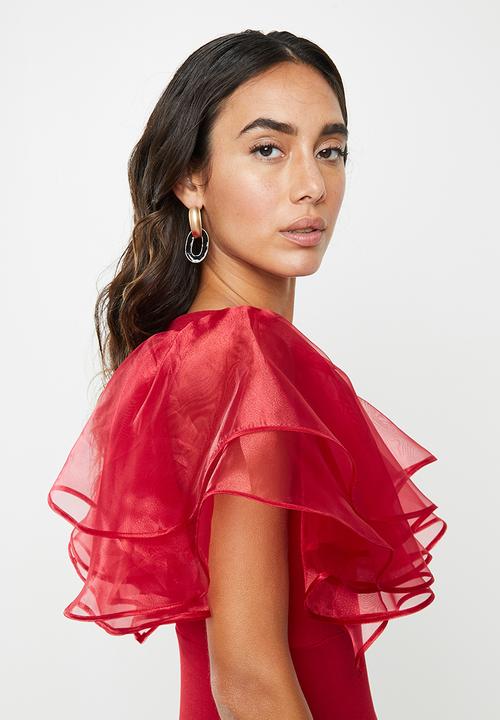 VELVET - Ruffel mini bodycon - red