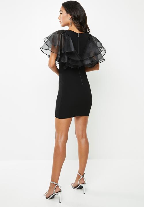 VELVET - Ruffel mini bodycon - black