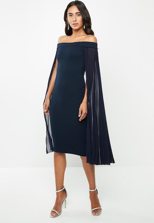 pleated velvet bardot midi dress