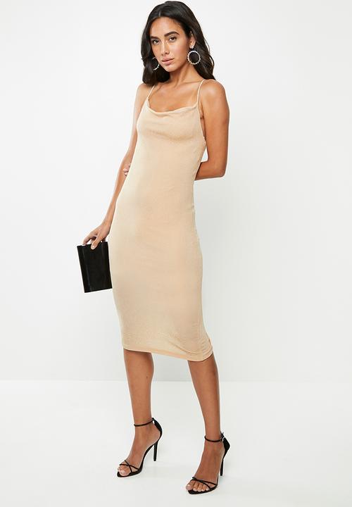 VELVET - Cowl midi bodycon - Cuban sand