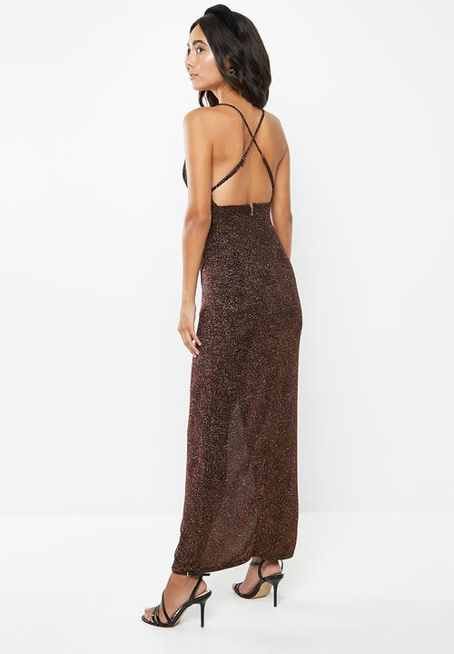 VELVET - Sparkle maxi dress - black & copper