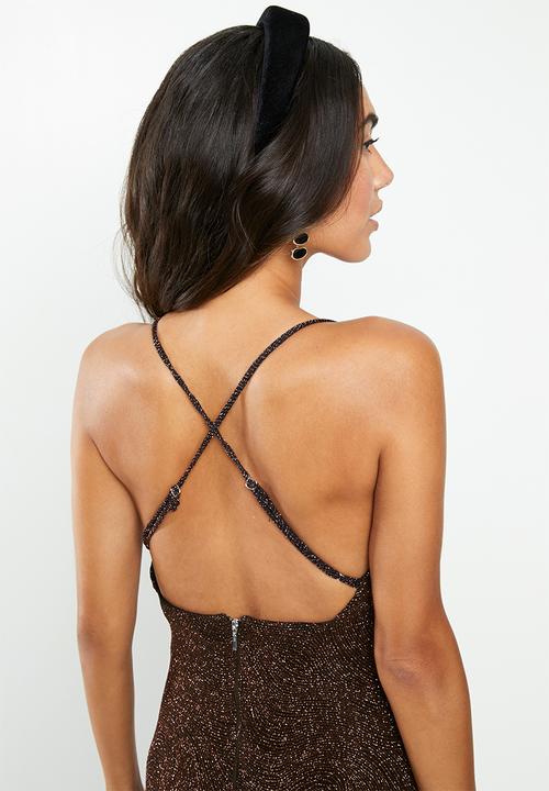 VELVET - Sparkle maxi dress - black & copper
