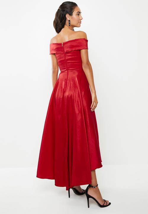 VELVET - Bardot plunge maxi - red
