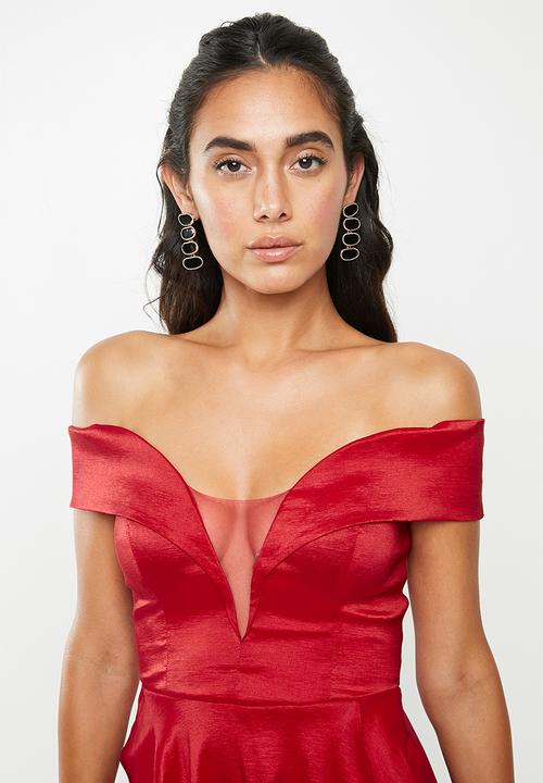 VELVET - Bardot plunge maxi - red