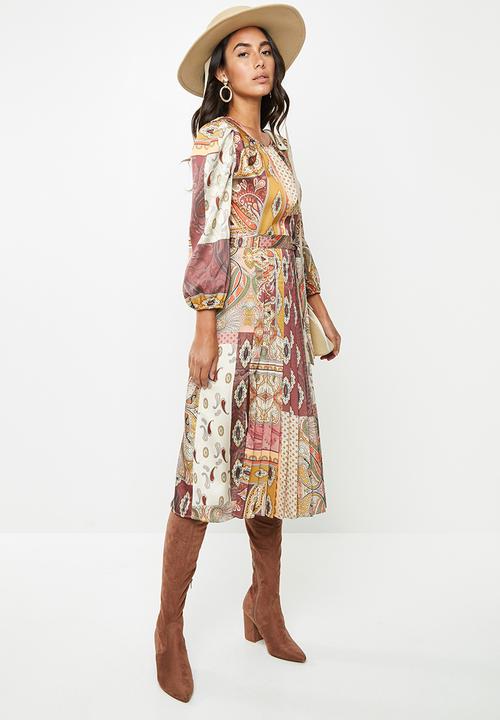 VELVET - Pleated midi dress - multi