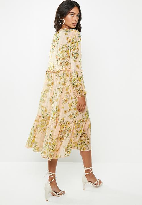 VELVET - Floral midi dress - peach