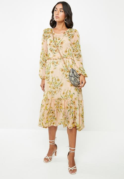 VELVET - Floral midi dress - peach