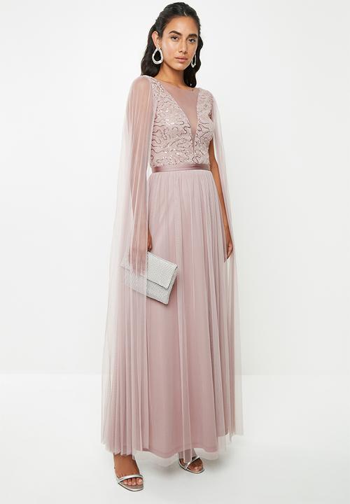 VELVET - Cape sleeve maxi dress - pink / lilac