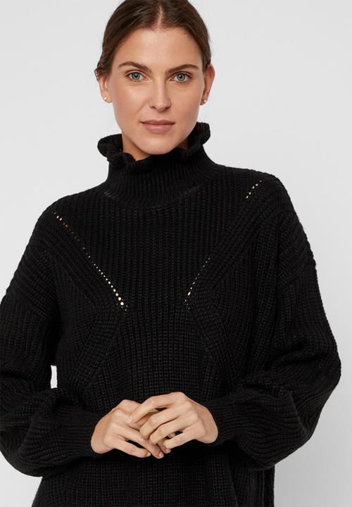 Vero Moda - Glendora siska long sleeve high neck blouse - black