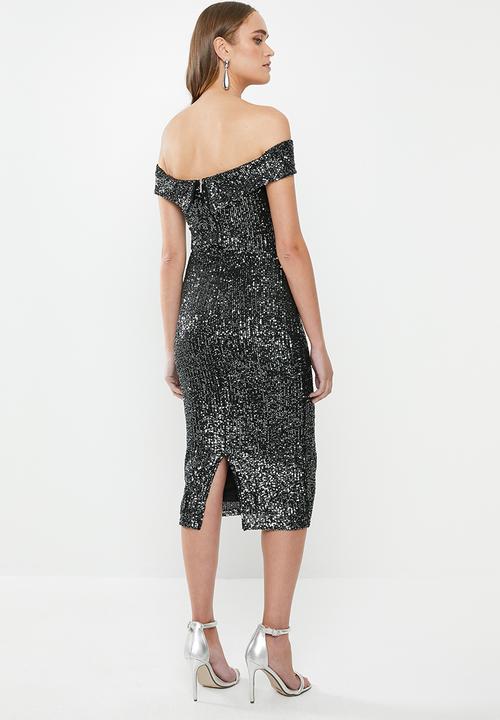 MILLA - Sequin bardot dress - black