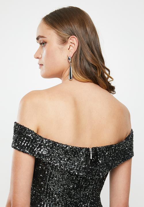 MILLA - Sequin bardot dress - black