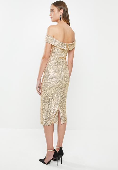 MILLA - Sequin bardot dress - champagne