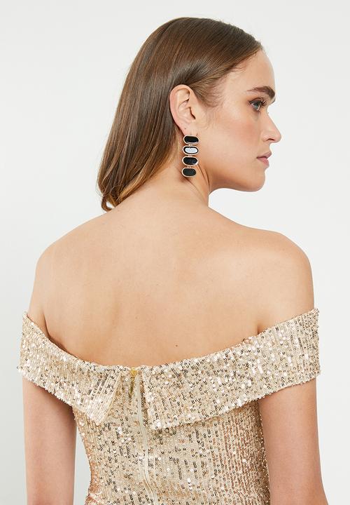 MILLA - Sequin bardot dress - champagne