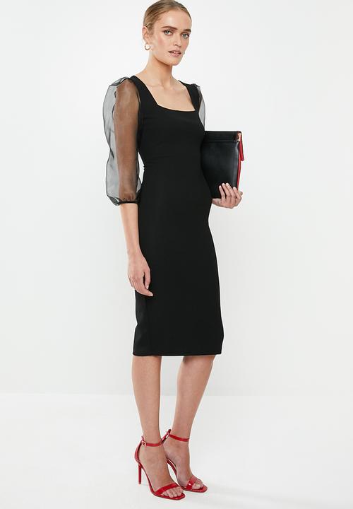 MILLA - Square neck midi dress - black