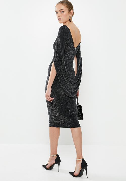 MILLA - Metallic cape dress - black