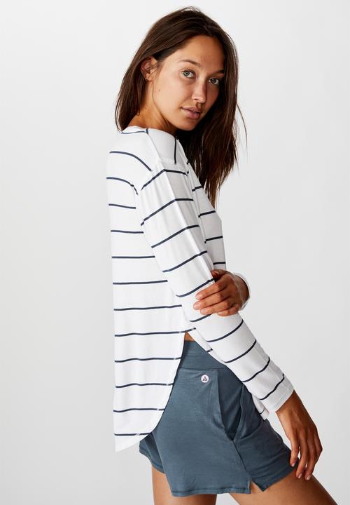Cotton On - Sleep recovery long sleeve top - white & navy 