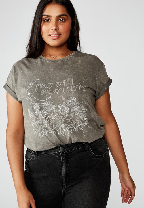 Cotton On - Curve graphic tee stay wild - grey