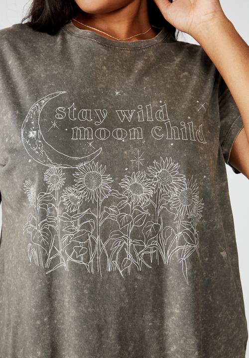 Cotton On - Curve graphic tee stay wild - grey