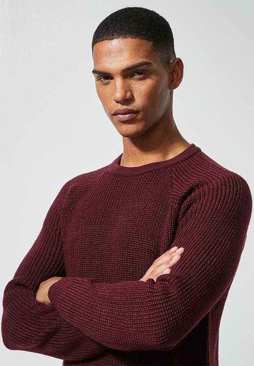 Superbalist - Textured raglan knit - burgundy