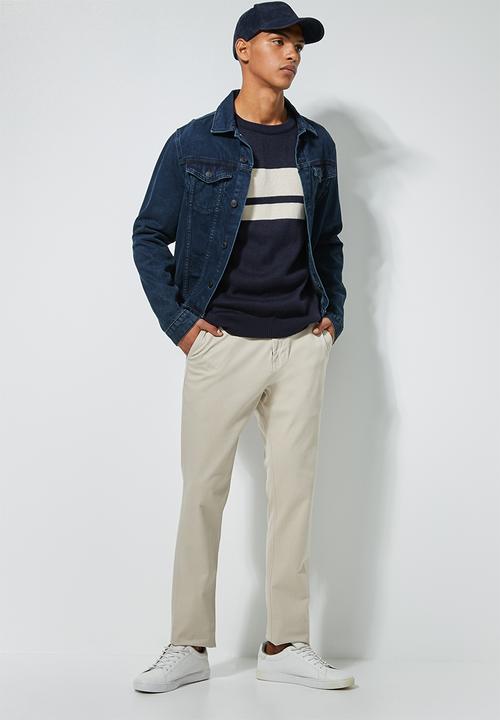 Superbalist - Lightweight stripe crew neck knit - navy & beige