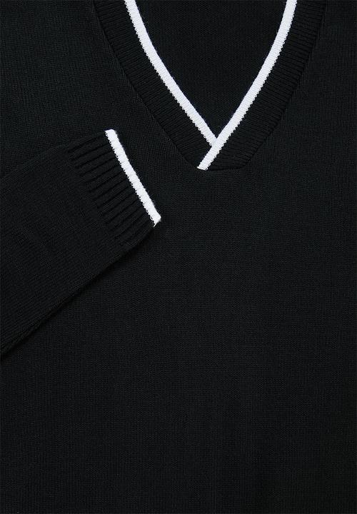 Superbalist - Regular fit deep v-neck knit - black & white 