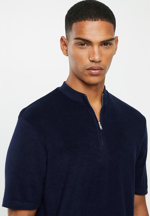 Selected Homme - Terry half zip polo - navy