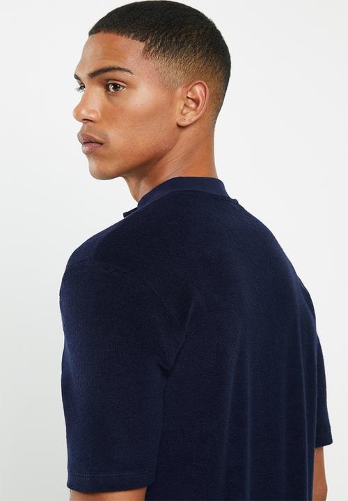 Selected Homme - Terry half zip polo - navy