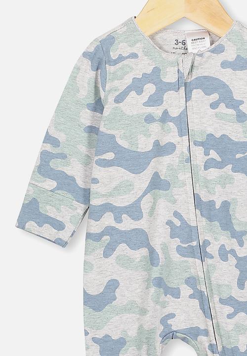 Cotton On - The long sleeve zip romper - cloud marle stone green camo