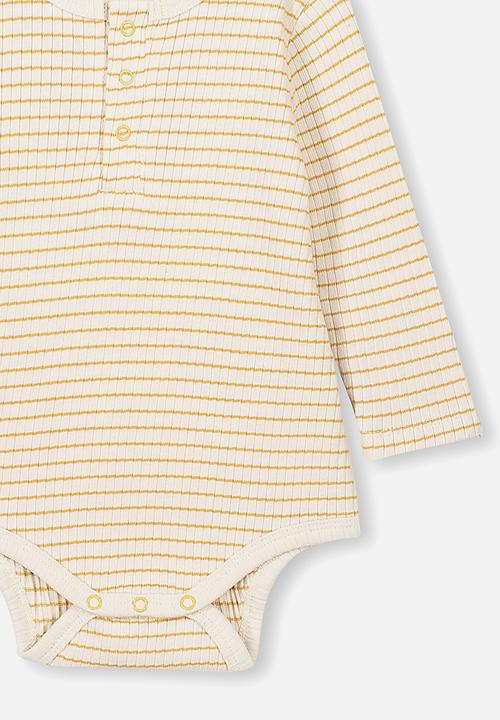 Cotton On - Long sleeve button bubbysuit - Salla stripe dark vanilla vintage honey