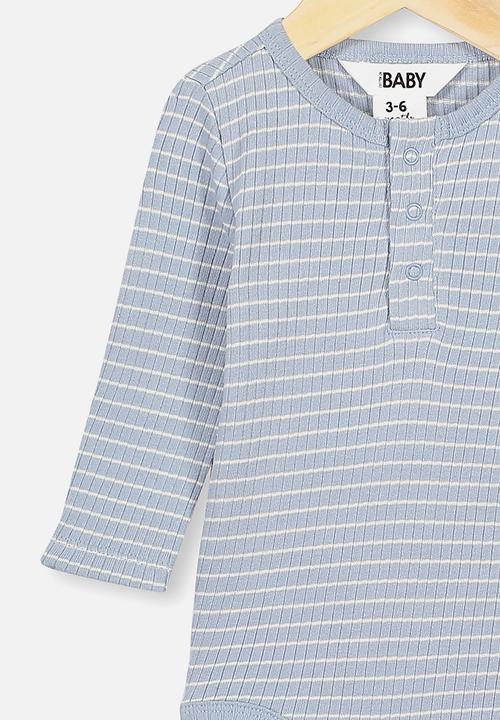 Cotton On - Long sleeve button bubbysuit - blue
