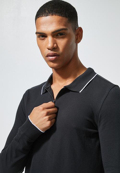 Superbalist - Pique slim fit zip golfer - black