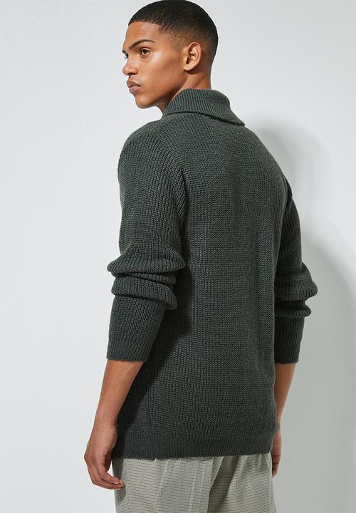 Superbalist - Chunky shawl collar textured cardi - green