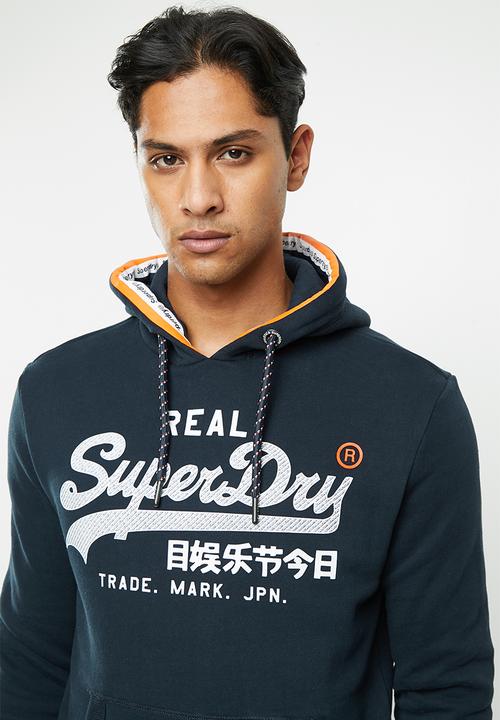 Superdry. - Vintage logo racer hoodie - navy