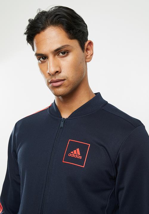 adidas Performance - 3 Stripes piqu tracktop - navy & orange
