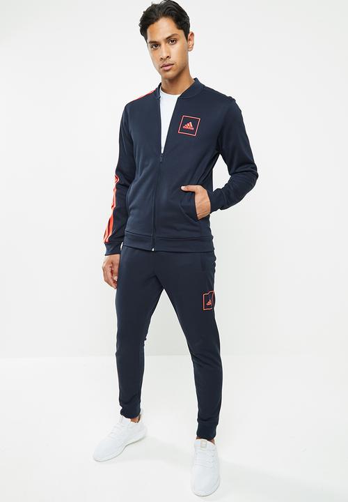 adidas Performance - 3 Stripes piqu tracktop - navy & orange