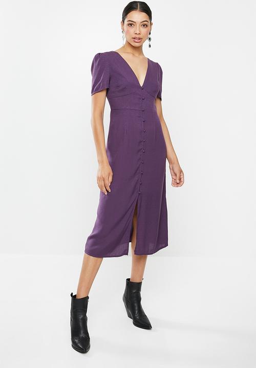 Glamorous - Button down V-neck midi dress  - purple