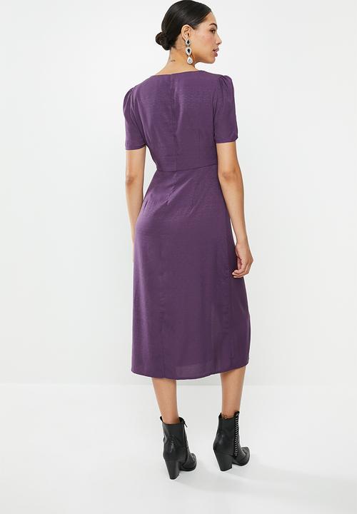 Glamorous - Button down V-neck midi dress  - purple