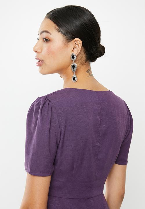 Glamorous - Button down V-neck midi dress  - purple