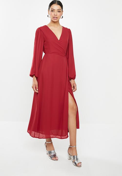 dark red wrap dress