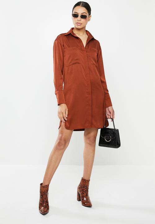 Glamorous - Sateen shirt dress - rust