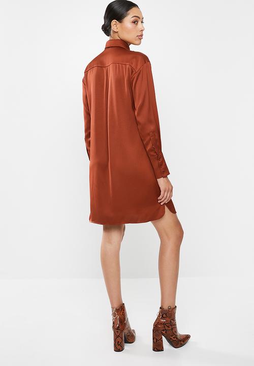 Glamorous - Sateen shirt dress - rust