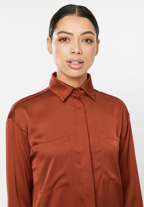 Glamorous - Sateen shirt dress - rust