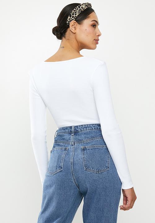 Missguided - Zip front scoop neck rib bodysuit - white
