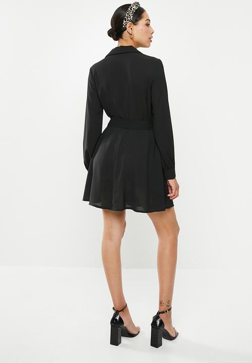 Missguided - Tie belt collar skater dress - black