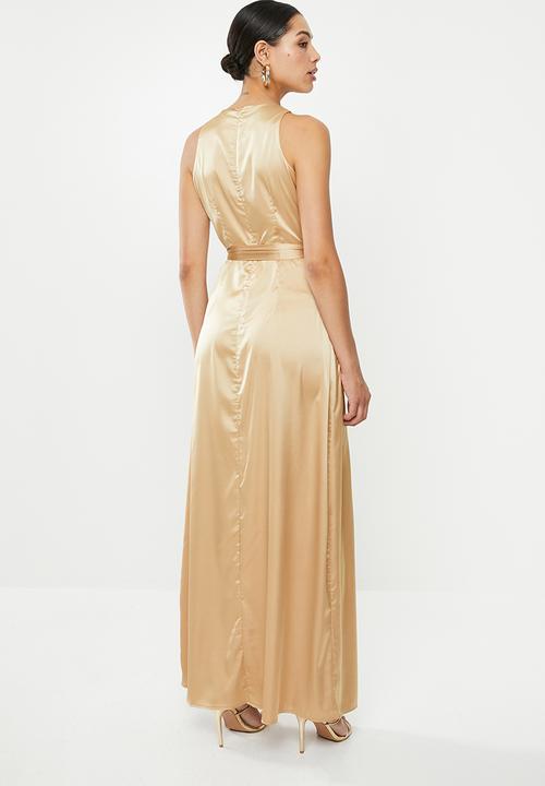 Missguided - Satin split front self belt maxi dress - champagne