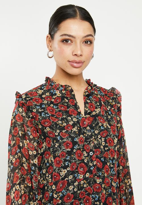 Missguided - Frill neck midi smock dress floral - multi 