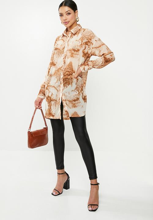 Missguided - Smoke print oversized shirt - orange & brown 